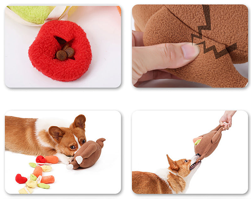 HKM-2304189 Interactive Plush Snuff Toy for Dogs - Turkey Vegetable Design, 20 x 24 x 12.5 cm