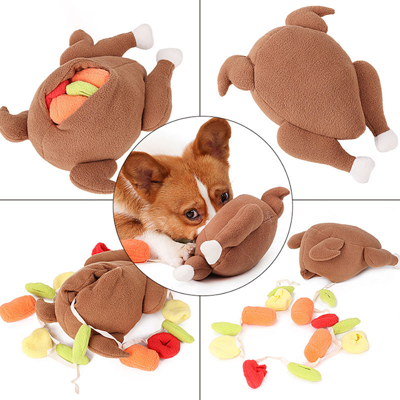 HKM-2304189 Interactive Plush Snuff Toy for Dogs - Turkey Vegetable Design, 20 x 24 x 12.5 cm