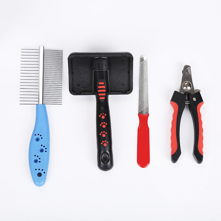 HKM-230419 4-Piece Set of Double-Sided Cat and Dog Comb Nail Clippers with Long Needle Design
