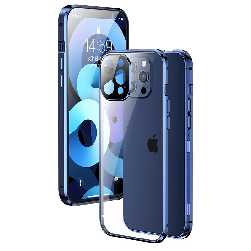 HKM-230419 Double-Sided Magnetic Case for iPhone 12 Series, iPhone X, and More - Metal & Tempered Glass Design