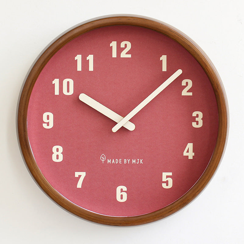 HKM-230419 Retro Solid Wood Wall Clock - Modern Minimalist Design for Living Room, Bedroom, Study, Office, Kitchen, 12 & 14 Inch Size Options