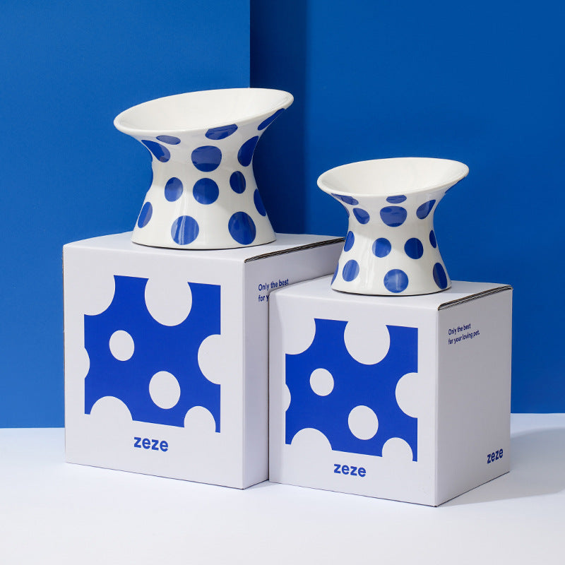 HKM-2304701 Ceramic Cat Water Bowl with High Foot Design - Small and Large Sizes Available