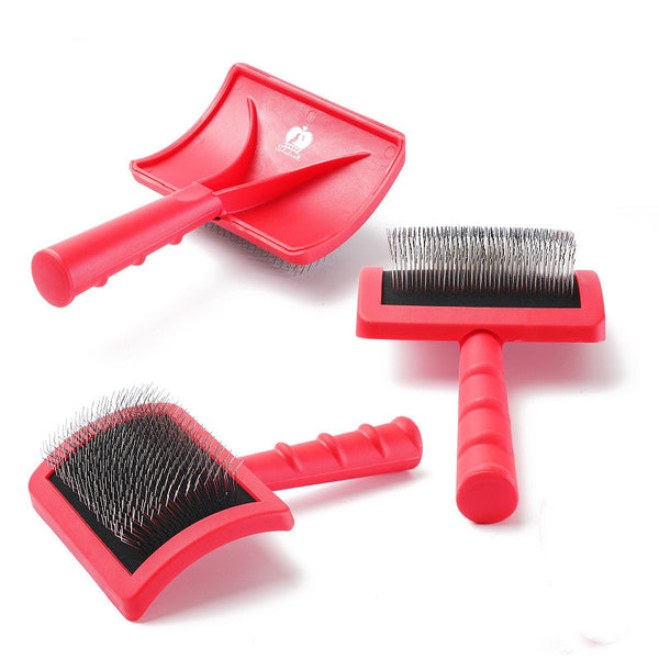 HKM-2306109 Dog Knot Comb - Plastic Stainless Steel Needle Grooming Tool in Pink, Red, Black, and Brown