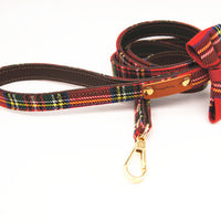 HKM-2306493 Red Plaid Bowknot Detachable Universal Pet Collar for Cats and Dogs - Leather, Adjustable Sizes S to XL