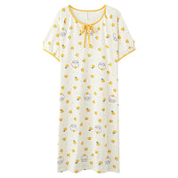 HKM-230867 Round Neck Cartoon Print Cute Home Dress Korean Style Nightdress Summer Lie Fallow Short Sleeves Cotton Women's Pajamas