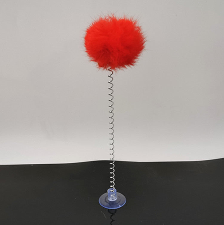 HKM-2311101 Bouncy Suction Cup Spring Ball Cat Toy with Pompom Attachment