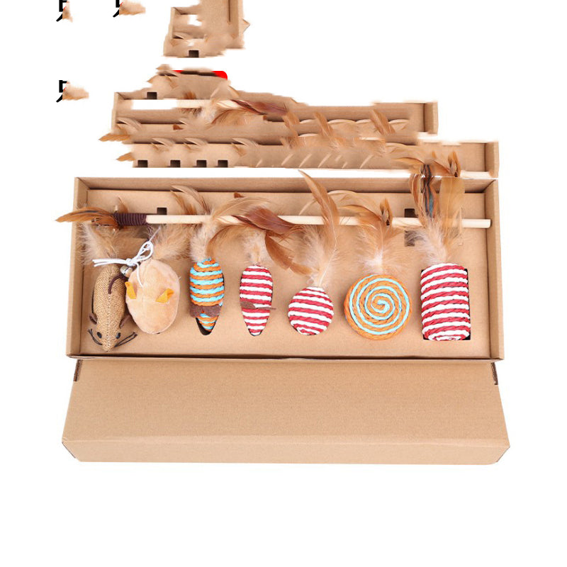 HKM-2311101 Bouncy Suction Cup Spring Ball Cat Toy with Pompom Attachment
