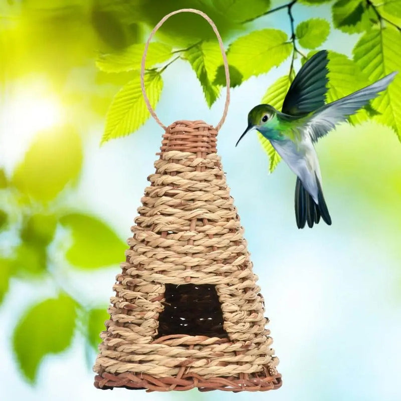 HKM-231251 Creative Flat Bottom Grass Woven Bird's Nest Horticultural Decoration - 12cm x 19cm