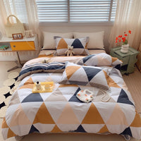 HKM-231315 Cotton Four-Piece Bed Set with Simple Print Design - Duvet Cover, Bed Sheet, and Pillowcases