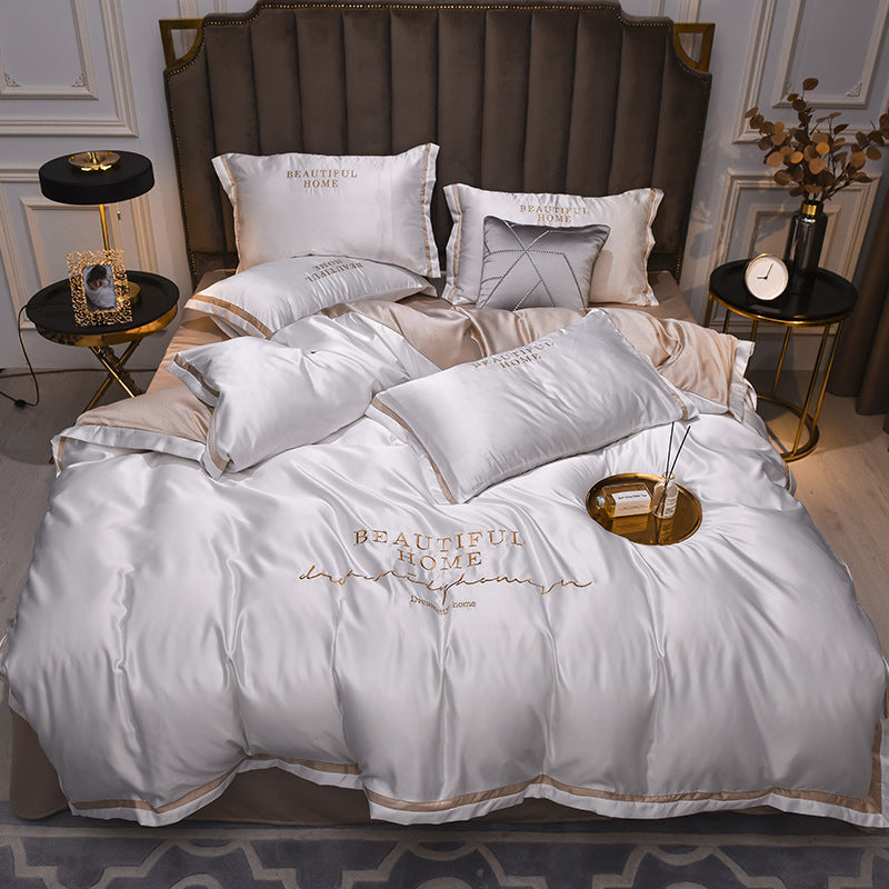 HKM-231315 Solid Color Dark Blue Quilt Cover Set for Stylish Bedding