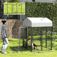 HKM-2313917 Outdoor Dog Kennel with Adjustable Bowls, Waterproof Cover, and Secure Locking Gate, 3.9 x 3.9 x 6 ft