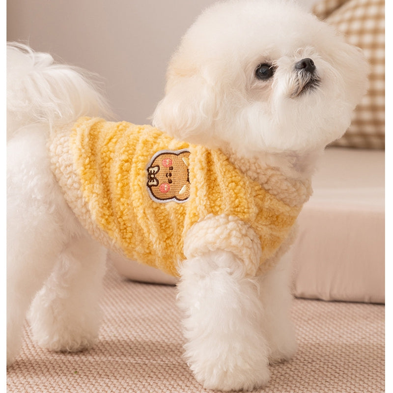 HKM-2314813 Cozy Sherpa Pet Vest with Bear Patch and Integrated Leash Ring for Small to Medium Dogs and Cats