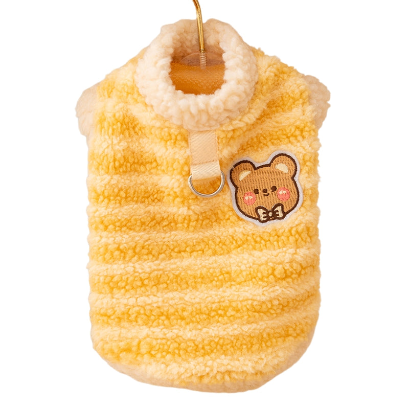 HKM-2314813 Cozy Sherpa Pet Vest with Bear Patch and Integrated Leash Ring for Small to Medium Dogs and Cats