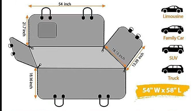 HKM-2315069 Water and Dirt Resistant Pet Mat for Car Rear Seat, Anti-Bite Design with Pocket, 137 x 147 cm, Orange or Black