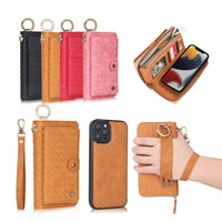 HKM-231571 Wrist Strap Mobile Phone Holster for Samsung Devices - Handmade PU Leather Case in Black, Brown, Red, and Pink