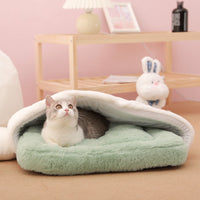HKM-2316093 Cozy Flower Tea Cup Cat Sleeping Bag in Milk (Coffee/Green) - Size S/M
