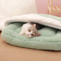 HKM-2316093 Cozy Flower Tea Cup Cat Sleeping Bag in Milk (Coffee/Green) - Size S/M