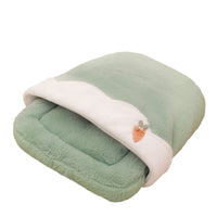 HKM-2316093 Cozy Flower Tea Cup Cat Sleeping Bag in Milk (Coffee/Green) - Size S/M