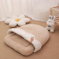 HKM-2316093 Cozy Flower Tea Cup Cat Sleeping Bag in Milk (Coffee/Green) - Size S/M