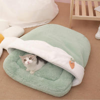HKM-2316093 Cozy Flower Tea Cup Cat Sleeping Bag in Milk (Coffee/Green) - Size S/M