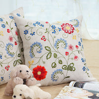 HKM-231699 Pastoral Style Embroidered Floral and Plant Square Cushion Covers for Living Room and Bedroom