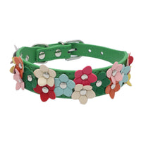 HKM-2318013 Double Row Colorful Flower Dog Collar - Durable PU Material - Adjustable Sizes S & M