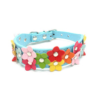 HKM-2318013 Double Row Colorful Flower Dog Collar - Durable PU Material - Adjustable Sizes S & M