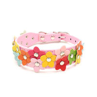 HKM-2318013 Double Row Colorful Flower Dog Collar - Durable PU Material - Adjustable Sizes S & M