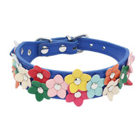 HKM-2318013 Double Row Colorful Flower Dog Collar - Durable PU Material - Adjustable Sizes S & M