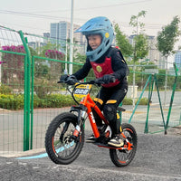 HKM-231891 Electric 36V 5AH 16-Inch No-Pedal Bike for Kids Ages 5-8 with 3-Speed and Hydraulic Disc Brakes
