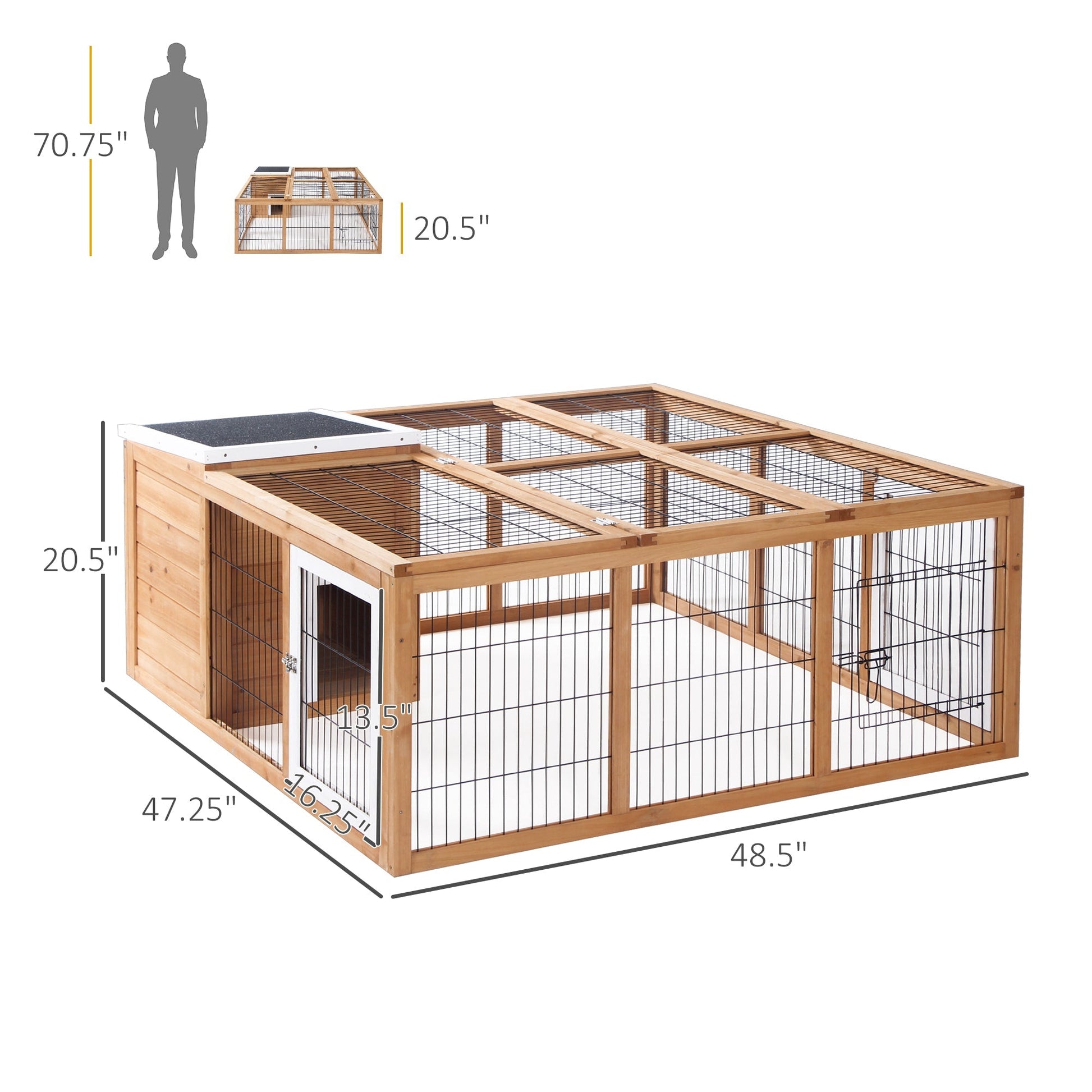 HKM-2319677 Waterproof Wood Rabbit Hutch with Enclosed Space and Open-Air Run for Small Animals