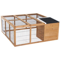 HKM-2319677 Waterproof Wood Rabbit Hutch with Enclosed Space and Open-Air Run for Small Animals