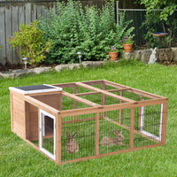 HKM-2319677 Waterproof Wood Rabbit Hutch with Enclosed Space and Open-Air Run for Small Animals