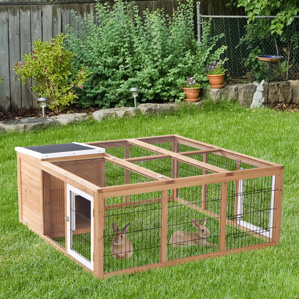 HKM-2319677 Waterproof Wood Rabbit Hutch with Enclosed Space and Open-Air Run for Small Animals