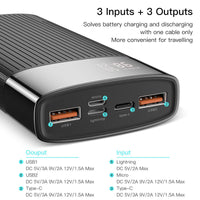 HKM-232019 20,000mAh Dual USB & Type-C Fast Charge Power Bank - Compact & Lightweight Design