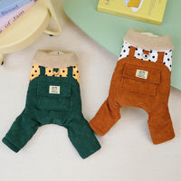 HKM-2320573 Cotton Winter Pet Clothes for Small Dogs - Thickened Four-Legged Design in Dark Green and Brown, Sizes XS-XL