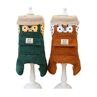 HKM-2320573 Cotton Winter Pet Clothes for Small Dogs - Thickened Four-Legged Design in Dark Green and Brown, Sizes XS-XL