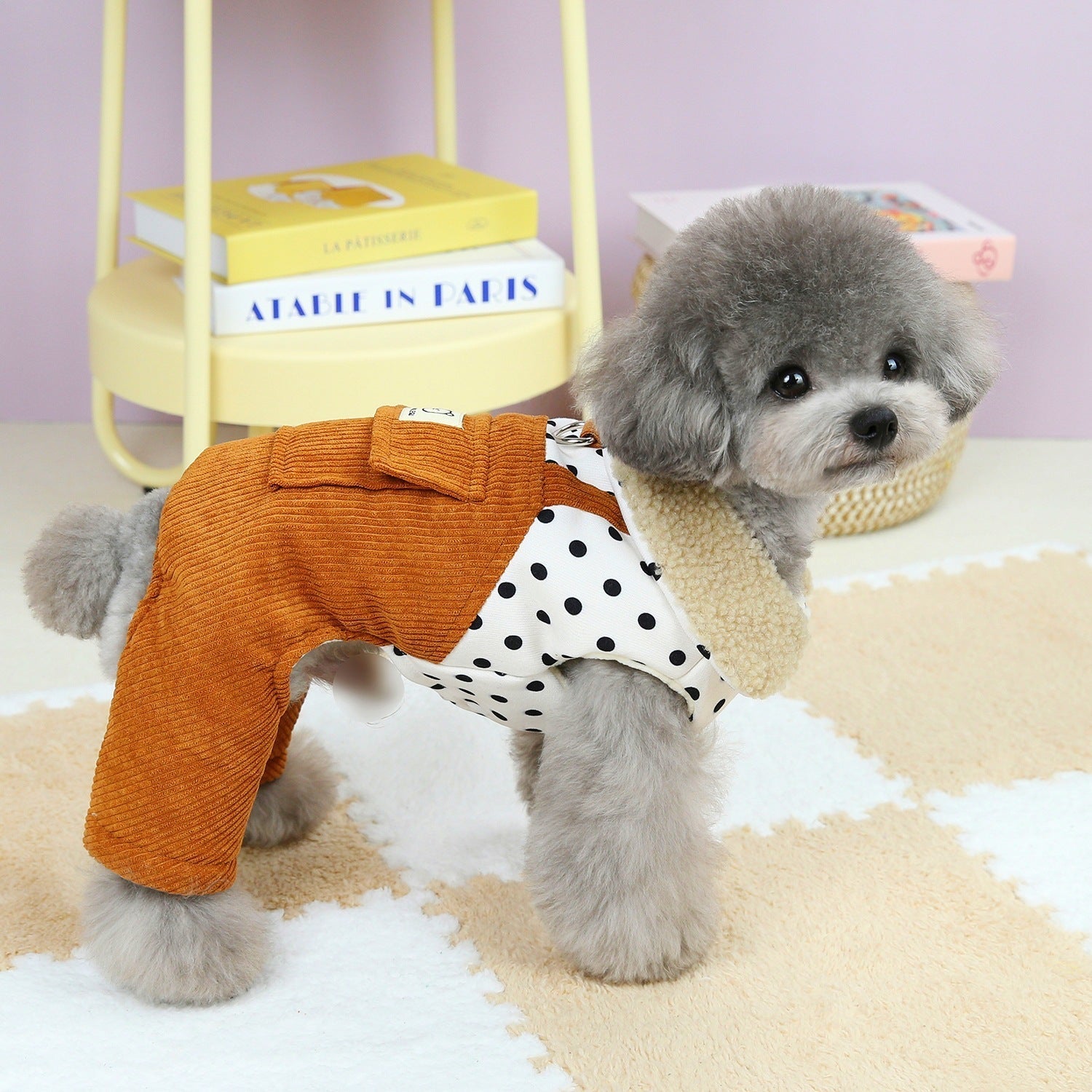 HKM-2320573 Cotton Winter Pet Clothes for Small Dogs - Thickened Four-Legged Design in Dark Green and Brown, Sizes XS-XL
