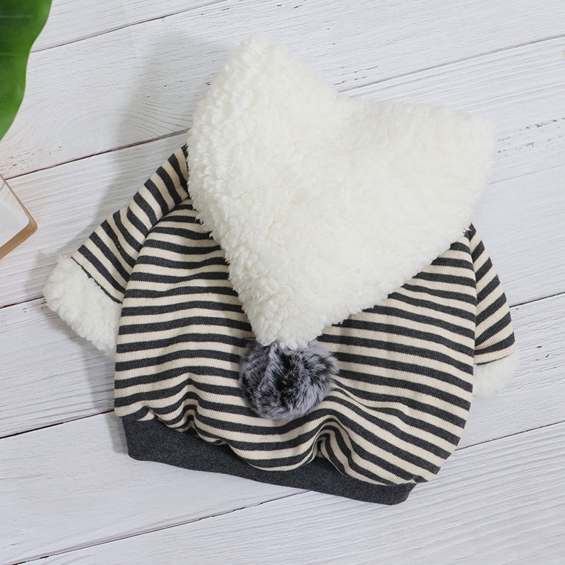 HKM-2320829 Cozy Cotton Striped Cartoon Hoodie for Dogs - Winter Wear