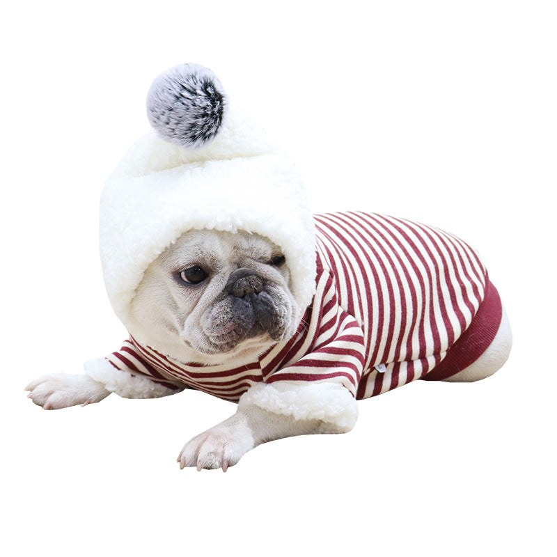 HKM-2320829 Cozy Cotton Striped Cartoon Hoodie for Dogs - Winter Wear