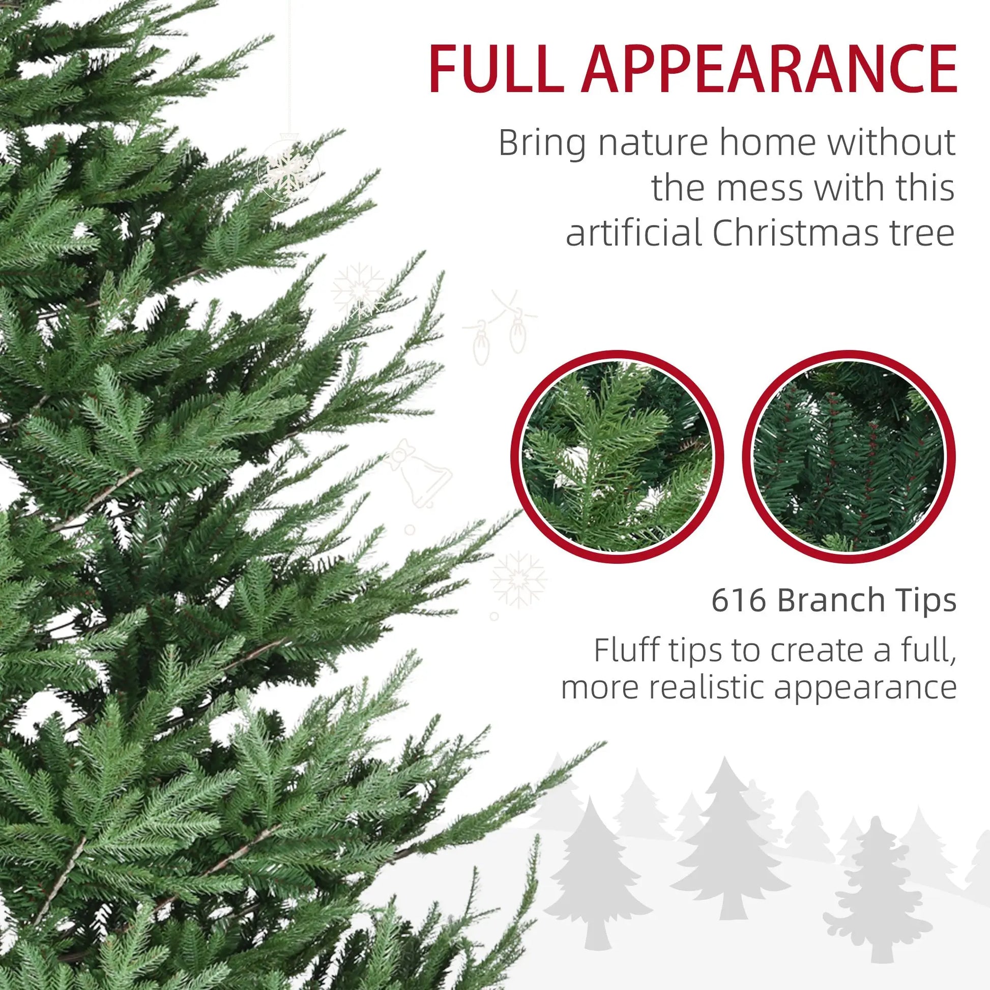 HKM-232083 9ft Hinged Artificial Christmas Tree with 1939 Realistic Pine Branches and Steel Base