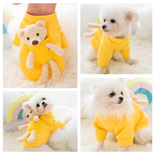 HKM-2321085 Cute Yellow Teddy Bear Sweater for Pets - Soft and Breathable Milk Silk Fabric