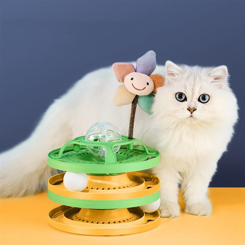 HKM-2322621 Cat Self-Help Boredom Relief Spinner Ball Toy Set in Yellow, Green, and Grey