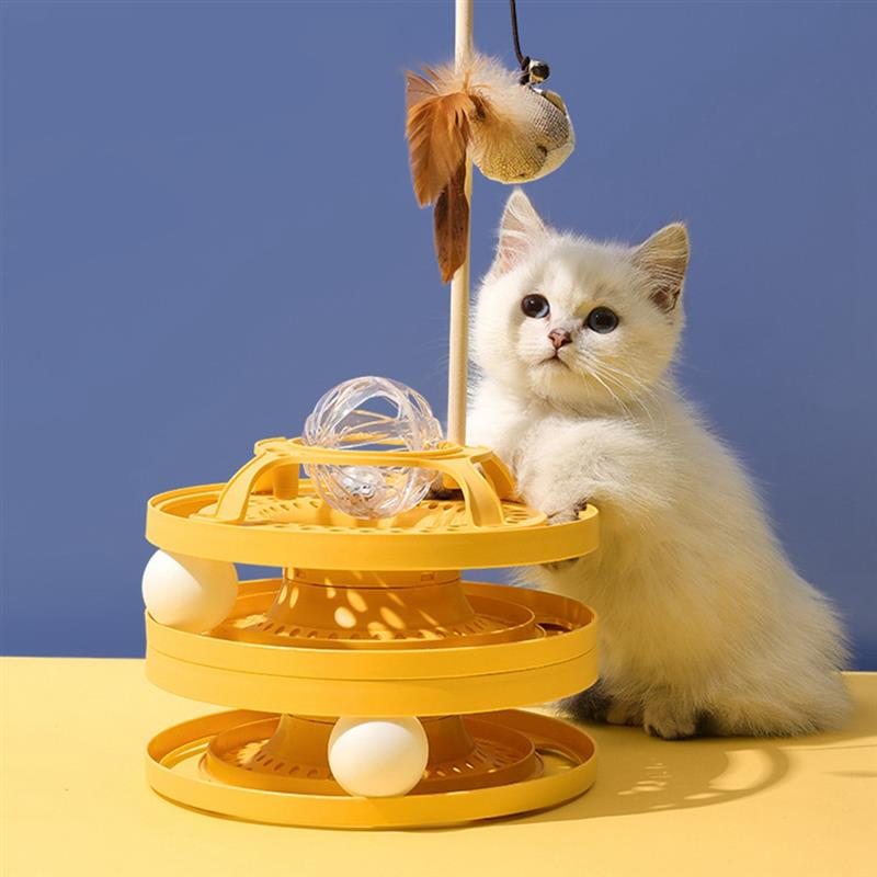 HKM-2322621 Cat Self-Help Boredom Relief Spinner Ball Toy Set in Yellow, Green, and Grey