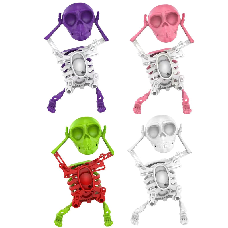 HKM-232275 Dancing Skeleton Wind-Up Toy - 17cm Pink Skull Figure for Halloween Fun