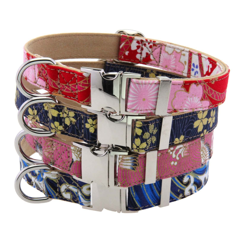 HKM-2323773 Flower Pattern Decorative Pet Collar in Pink, Red, Blue, Dark Blue - Adjustable Sizes Available