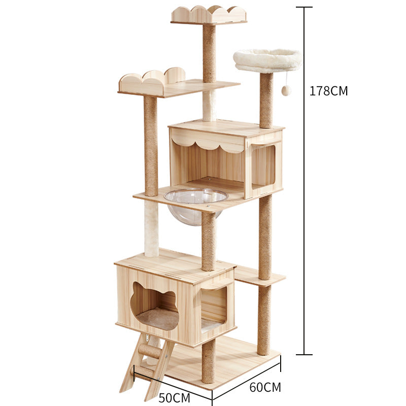 HKM-2325053 Wooden Cat Crawl Nest Scratching Board with Space Capsule Design