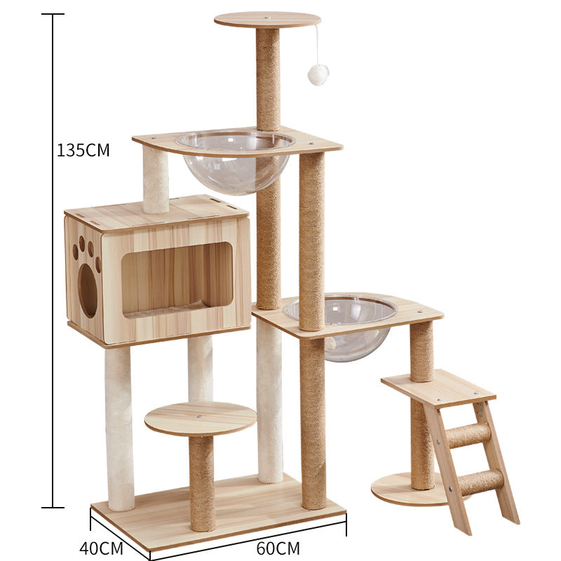 HKM-2325053 Wooden Cat Crawl Nest Scratching Board with Space Capsule Design