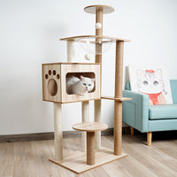 HKM-2325053 Wooden Cat Crawl Nest Scratching Board with Space Capsule Design