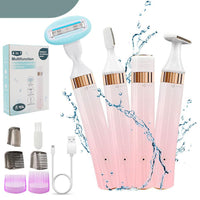 HKM-232531 Multifunctional 4-in-1 USB Rechargeable Shaving Knife for Body and Eyebrow Hair Removal - IPX7 Waterproof, Gradient Pink Design